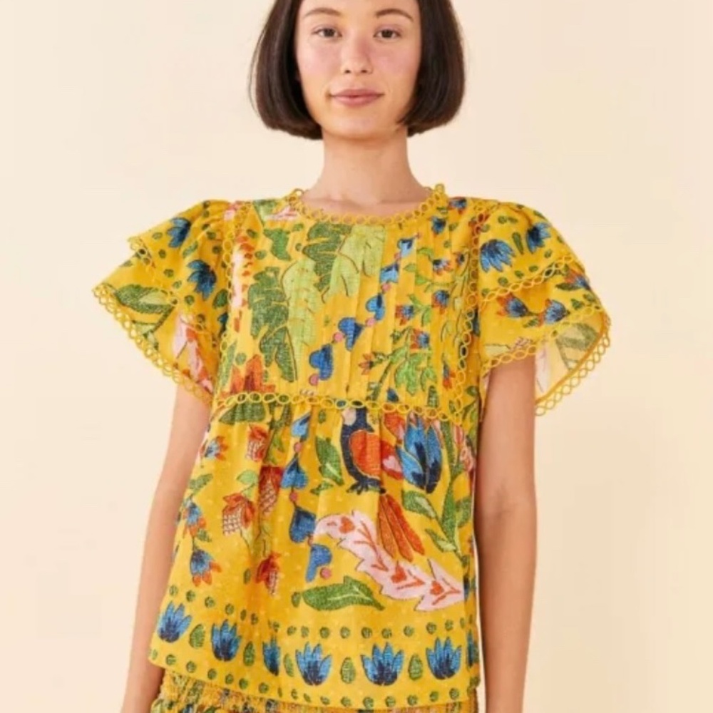 Farm Rio Yellow Summer Garden Blouse